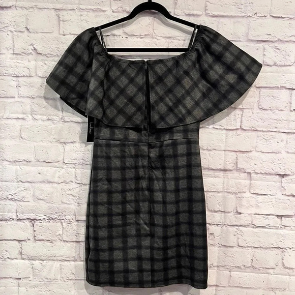 Lulus Small Town‎ Girl Grey Plaid Off-the-Shoulder Bodycon Dress Size XL New - Picture 3 of 11